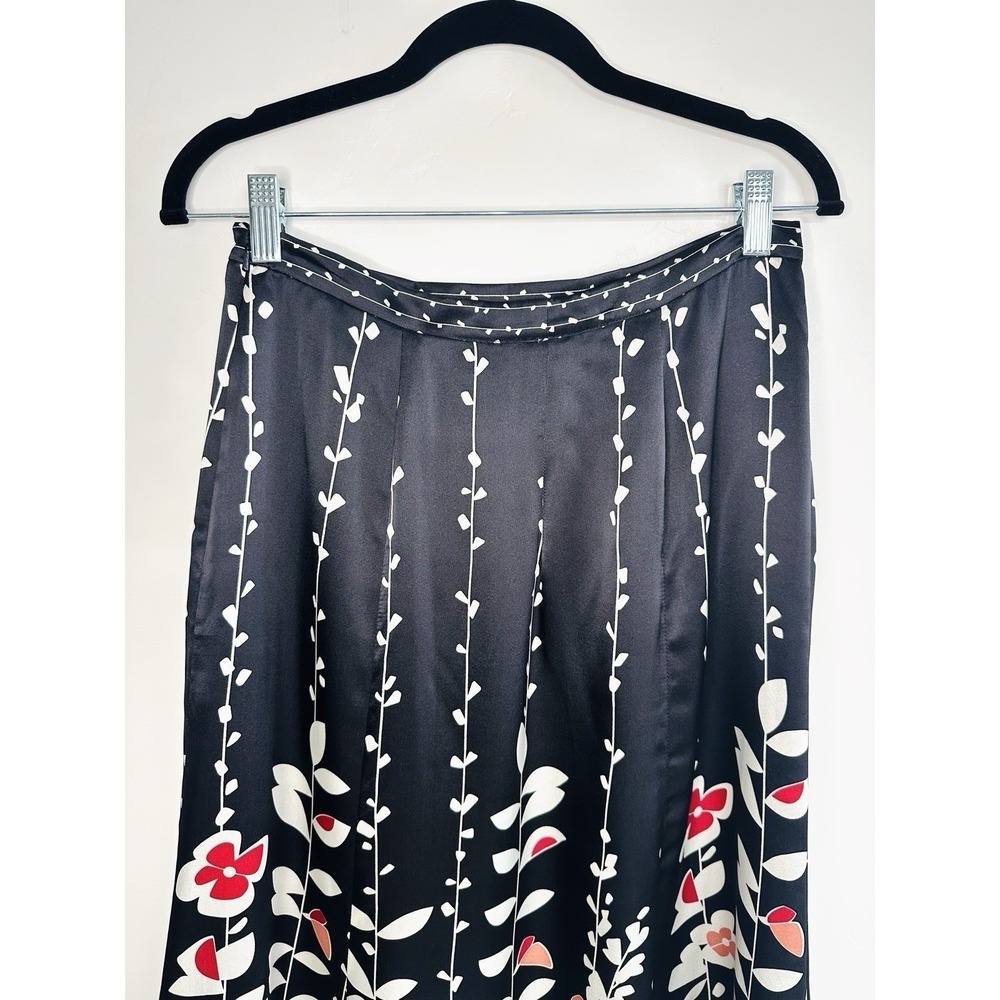 VTG Talbots 100% Pure Silk Floral Midi Skirt Size 6 Black Pink White Botanical - Picture 7 of 13